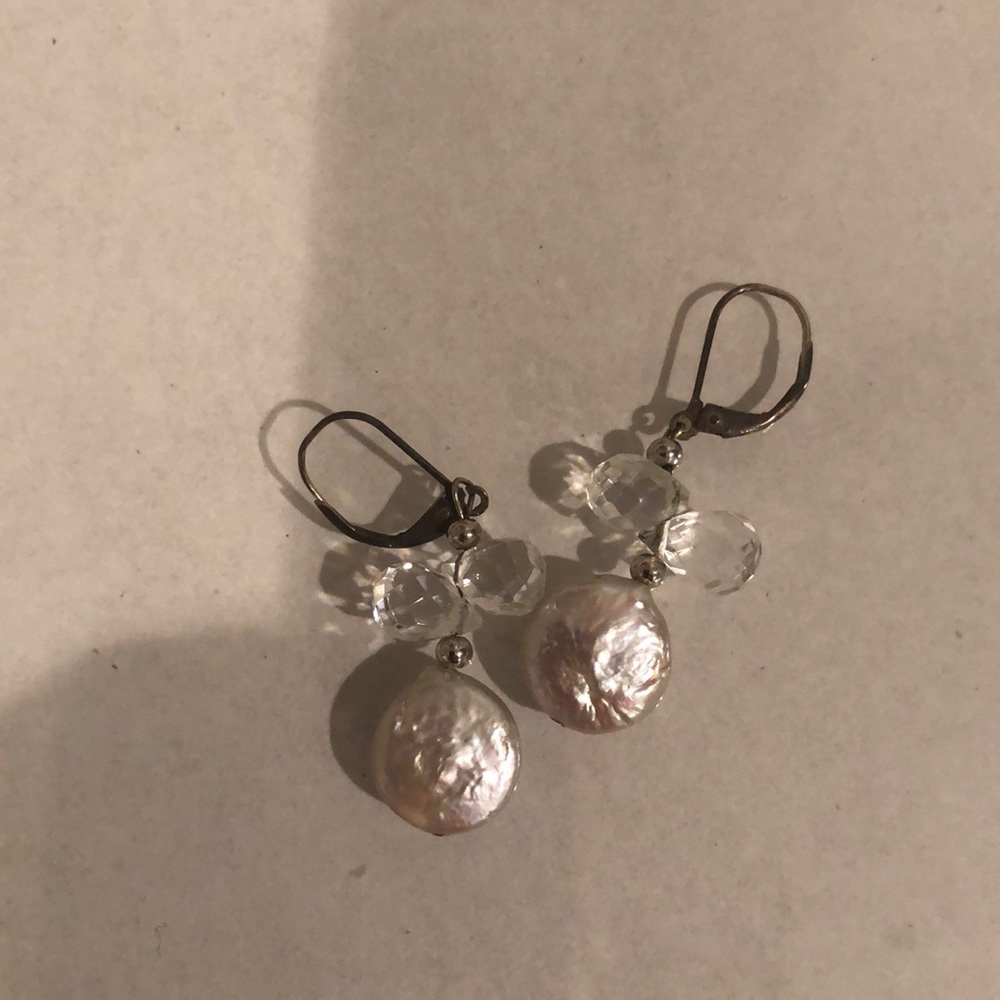Pearl and clear beaded earrings